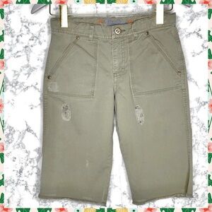 Old Navy Distressed Y2K Olive Green Bermuda Raw Hem Shorts Girls 14